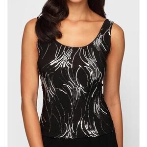 Alex Evenings Cocktail Sequined Sleeveless Top Small Black Silver Glam Hollywood